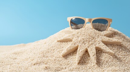 Stylish Sunglasses Resting on Sun-Design Etched in Soft Sand