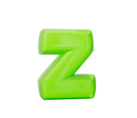 Vibrant green jelly uppercase letter Z, shiny 3D render on transparent, 3d illustration