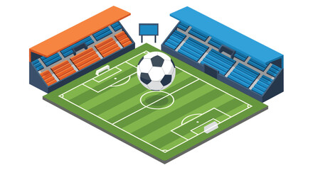 Isometric soccer stadium with a dynamic football, perfect for sports designs, event promotions, and exciting game day campaigns