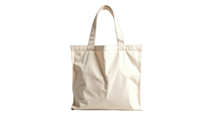 Beige cotton tote bag with handles on black background, soft texture visible