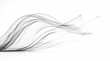 Abstract flowing black smoke forming wave-like shapes against a clean white background, illuminated by soft light.