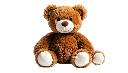 Obraz premium A friendly, fluffy, brown teddy bear sitting against a black background
