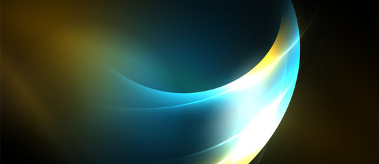 Abstract flowing lines, vibrant colors blend. Golden hues meet cool blues, creating dynamic visual effect. Smooth gradients dominate composition.