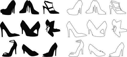 High Heel Shoes Silhouettes and Outlines Collection
