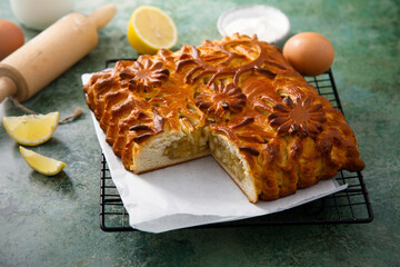 Traditional sweet pie with lemon filling