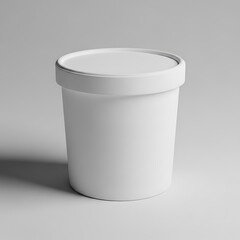 White blank cylindrical container with a lid on a clean light grey background