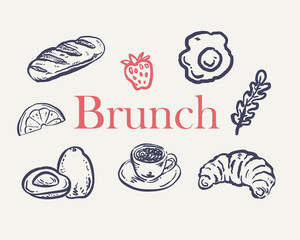 Brunch menu - vector hand drawn whimsical illustrations set	