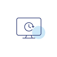 Clock on computer monitor. Work hours, project deadline and counting user screen time. Pixel perfect, editable stroke vector icon