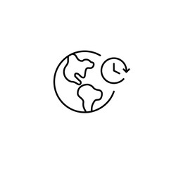 Earth and clock. Global time, international meetings, time zones. Pixel perfect, editable stroke vector icon