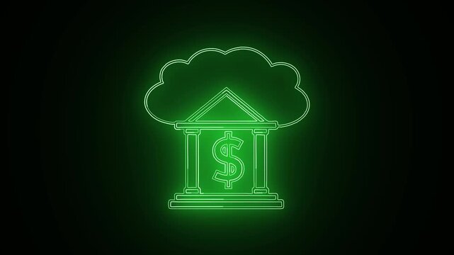 Glowing Digital banking trends and virtual finance innovations neon green motion Icon, Perfect for trendy Animation 4K