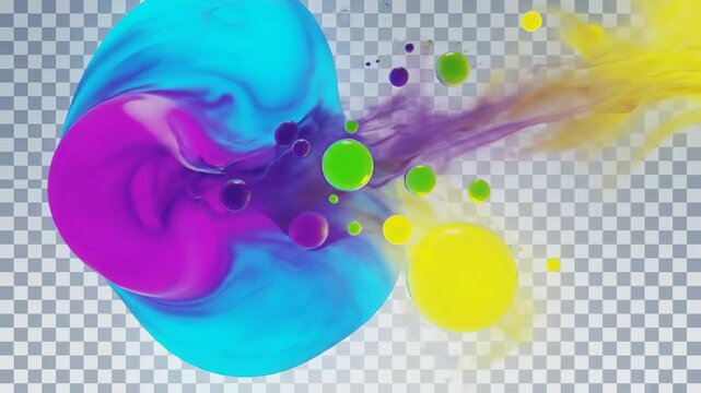 A seamless loop of glowing amorphous liquid shapes flowing and diffusing across a clear, pale translucent background seamless, smooth, glowing