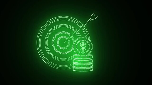 Glowing Digital invest aim,goal ,target trendy banking and finance innovations neon green motion Icon, Perfect for trendy Animation 4K