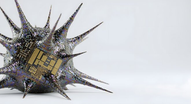 Cybernetic Virus with Embedded Microchip on White