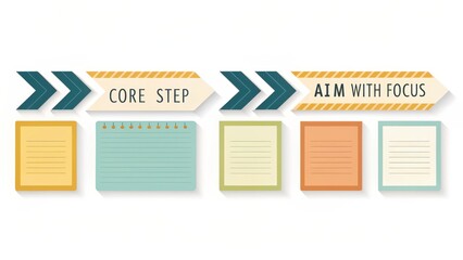 Process Flow with Sticky Notes and Directional Arrows