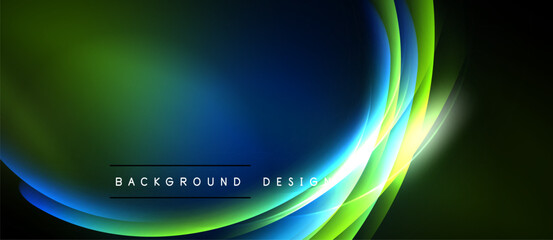 Abstract vibrant background. Smooth curves blend green, blue hues. Modern design evokes energy, motion, depth. Text reads background design.