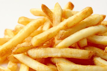 A delicious pile of golden, crispy French fries. Perfectly cooked to a light crunch, these fries are an irresistible snack that pairs well with any meal or dips.