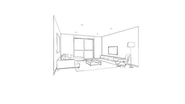 Modern living room Interior design in sketch Style
