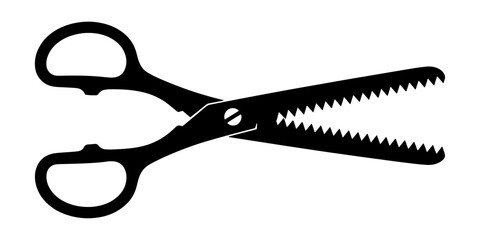 Black Silhouette of Pinking Shears with Serrated Blades.
