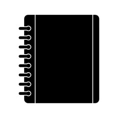 Simple black silhouette of a spiral-bound notebook for notes and writing.