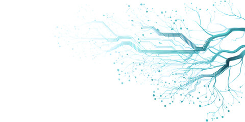 Abstract digital network connections with branching lines, isolated on transparent background