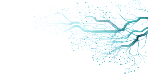 Abstract digital network connections with branching lines, isolated on transparent background