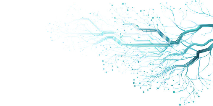 Abstract digital network connections with branching lines, isolated on transparent background