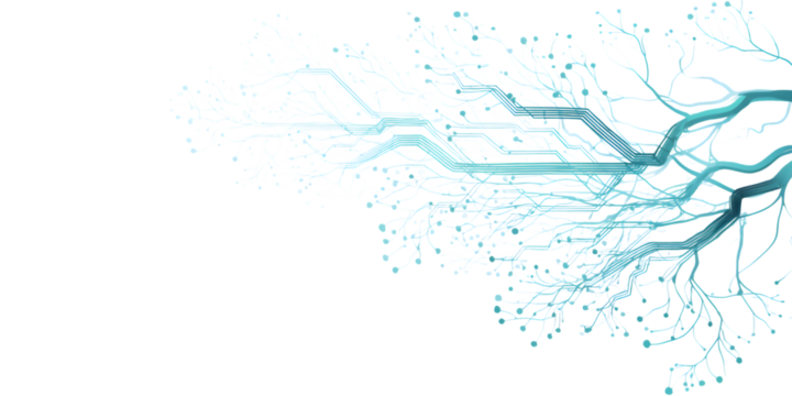 Abstract digital network connections with branching lines, isolated on transparent background