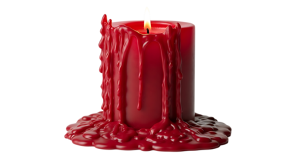Dripping Red Candle with Flame and Melted Wax on Black Background graphic design isolated on a transparent background