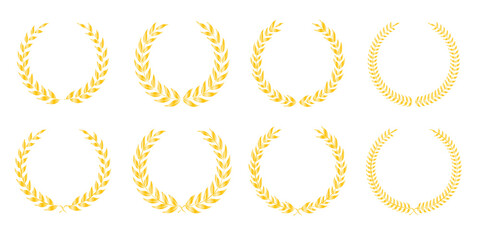 Golden laurel wreath emblem with elegant leaf detailing, shining victory frame, and premium award symbolism ideal for winner logos, corporate identity designs, and prestigious certificate branding
