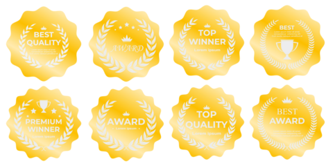 Golden laurel wreath emblem with elegant leaf detailing, shining victory frame, and premium award symbolism ideal for winner logos, corporate identity designs, and prestigious certificate branding
