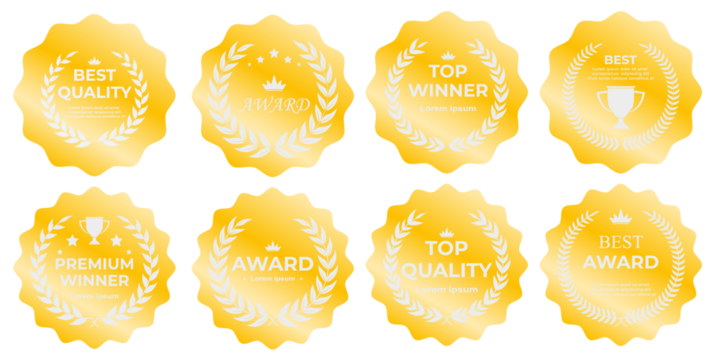 Golden laurel wreath emblem with elegant leaf detailing, shining victory frame, and premium award symbolism ideal for winner logos, corporate identity designs, and prestigious certificate branding
