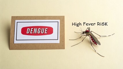Fototapeta premium A Mosquito Near a Sign Warning of Dengue Fever