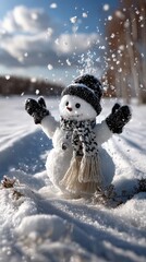 Happy Snowman in Softly Falling Snow