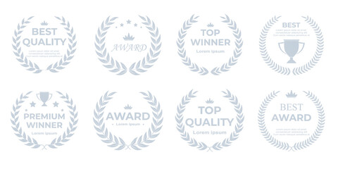 Silver laurel wreath emblem with refined metallic leaf detailing, sleek circular victory frame, and elegant award symbolism perfect for corporate identity, recognition certificates, and premium brandi