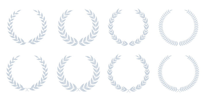Silver laurel wreath emblem with refined metallic leaf detailing, sleek circular victory frame, and elegant award symbolism perfect for corporate identity, recognition certificates, and premium brandi
