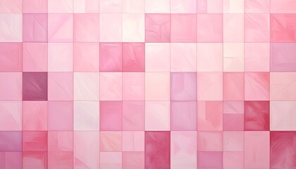 Abstract of pink squares. Pattern of varied, soft pink hues arranged in a grid, creating a gentle and calming visual texture