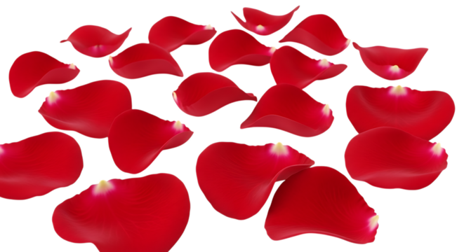 Scattered Red Rose Petals with White Tips on a Black Background isolated isolated on a transparent background