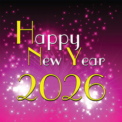 Happy new year 2026 with sparkling pink and purple background