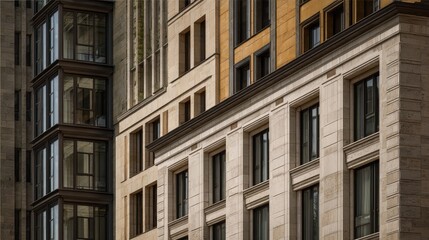 Obraz premium Dynamic Close-up of Varied Modern and Classic Building Facades with Windows