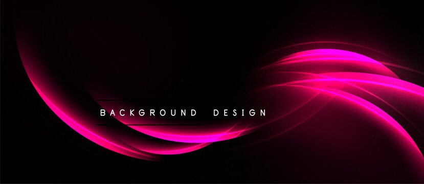 Abstract pink waves over black background. Modern design element, suitable for banners, presentations, digital art. Smooth curves create dynamic visual effect.