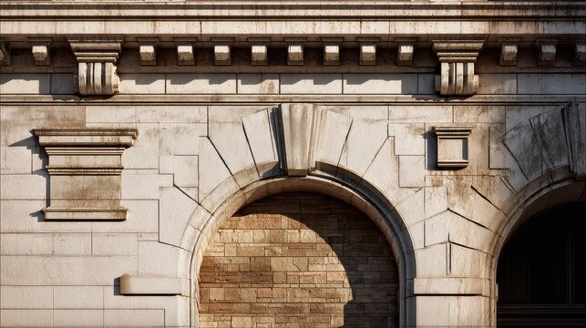 Grungy Stone Facade with Industrial Arches and Heavy Masonry Details
