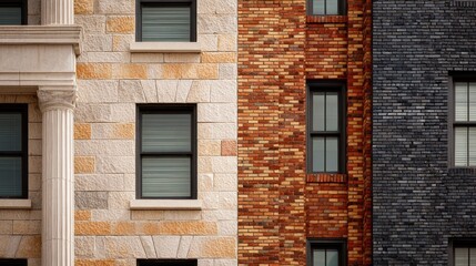 Fototapeta premium Diverse architectural facades showcasing modern and classic building forms.