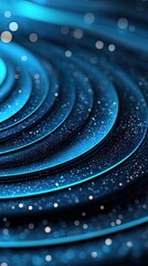 An abstract, swirling pattern in shades of deep blue and turquoise, illuminated by soft, glittering particles and out-of-focus bokeh lights, creating a sense of