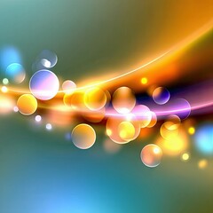 An abstract background featuring glowing bokeh circles and flowing light streaks in warm orange and cool teal colors, creating a dynamic and luminous effect.