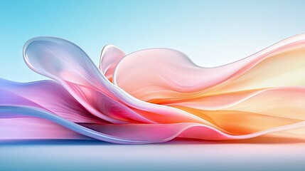 An abstract, fluid composition of flowing, translucent fabric-like shapes in soft pastel colors, creating a smooth, elegant, and serene visual effect with gentl