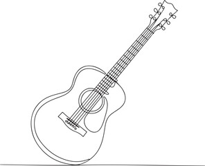 Continuous line art illustration of classic acoustic guitar shape using handmade sketch contour