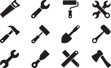 Tool icon set. Hammer turnscrew tools icon. Instrument collection. Vector illustration 
