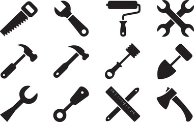 Tool icon set. Hammer turnscrew tools icon. Instrument collection. Vector illustration 