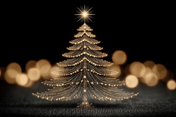 Abstract golden lights forming festive Christmas tree shape