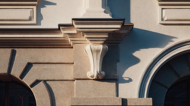 Ornate Architectural Elements on a Sunlit Building Facade with Decorative Corbel